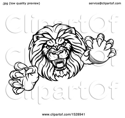 Clipart Of A Black And White Tough Clawed Male Lion Monster Mascot