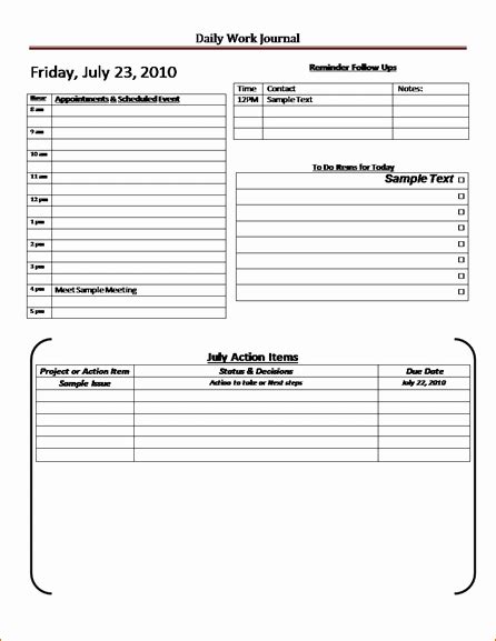 Daily Journal Template Word