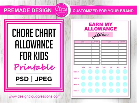 2021 Chore Chart Allowance For Kids Printable Pdf Editable Etsy