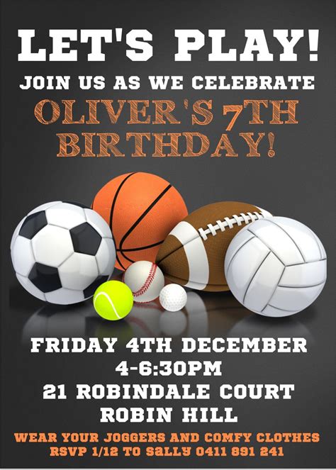 Sports Birthday Party Invitations Sports Themed Birthday Party