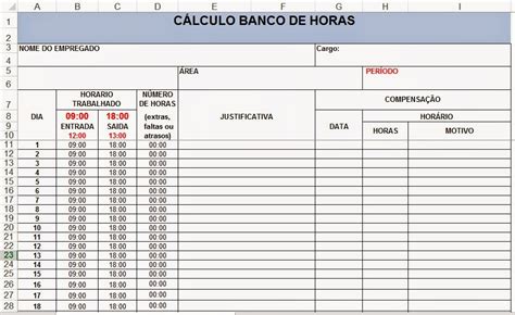 Excel Banco De Horas Planilha Editada Modelo Banco De Horas Em Excel