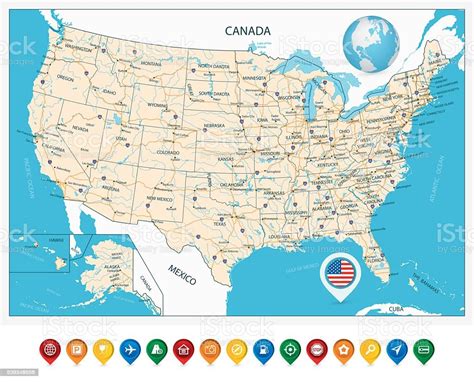 Highly Detailed Road Map Of United States Stock Illustration Download