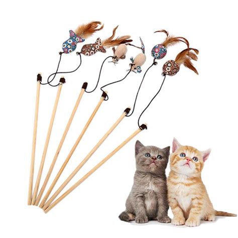 New Cat Toys Feather Wand Kitten Handmade Wooden Floral Cat Teaser Wand