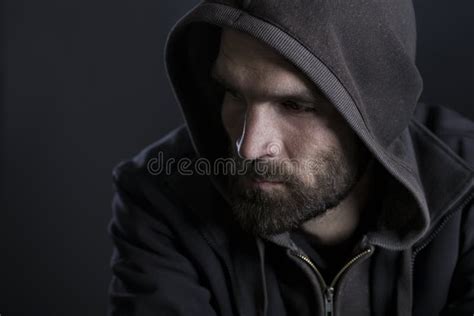 Thoughtful Man With Hood Looking Sad Stock Image Image Of Backround