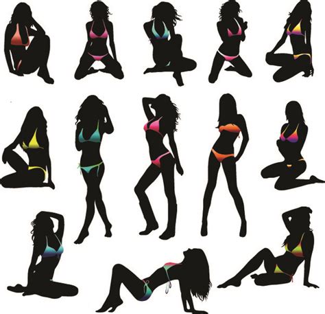 Different Postures Girls Vector Silhouettes Free Vector In Encapsulated