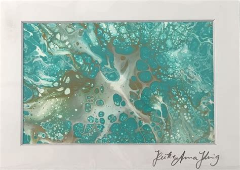 Acrylic Painting 5 Gold Turquoise 5x7 Matted Art Turquoise Color