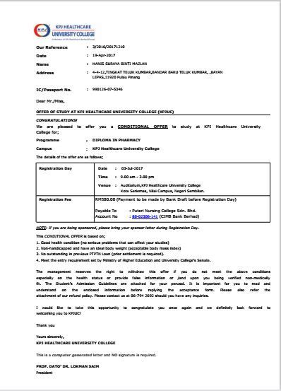Demikian surat penawaran kerjasama ini, atas perhatian serta kerjasamanya kami ucapkan terimakasih. Surat Tawaran - Laman Permohonan Online KPJ University ...