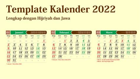 Template Kalender 2022 Lengkap Hijriyah Dan Jawa