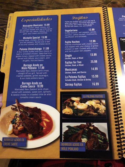 Menu At La Paloma Restaurant Springfield E Sunshine St