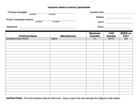 Free Sample Chemical Inventory List Templates Printable Samples Fa