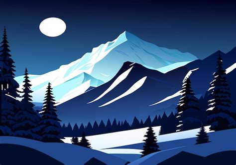 Premium Vector Snowy Mountain Landscape At Winter Nightfall With Frost