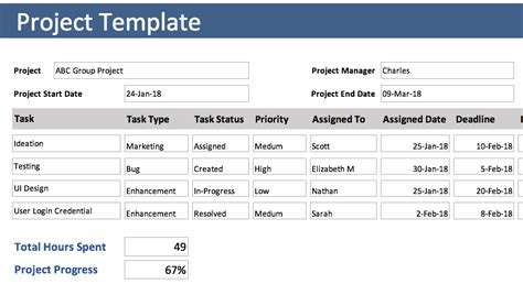 Excel Project Template Free Card Template