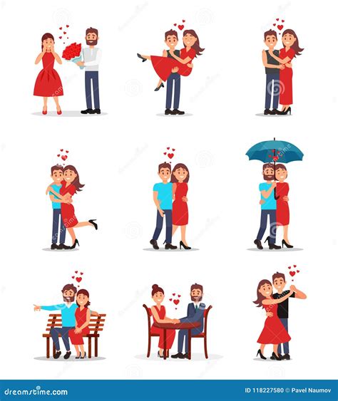 Flat Vector Set Of Romantic Couples In Different Actions Cartoon