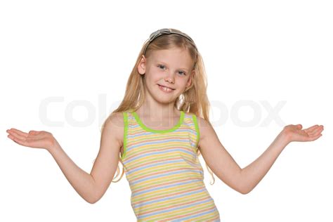 Blonde Girl Spreads His Hands Stock Image Colourbox