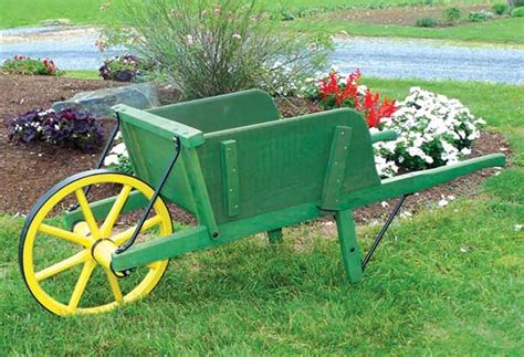 Amish Large Green Wooden Wheelbarrow With Removable Sideboards Wooden