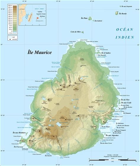 Large Detailed Physical Map Of Mauritius Mauritius Large Detailed