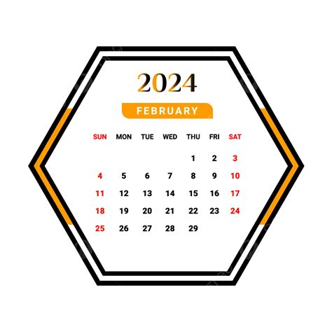Kalender Bulan Februari 2024 Dengan Bentuk Unik Berwarna Kuning Dan