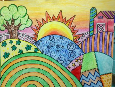 I Created This Folkart Landscape Using Color Pencils And Sharpies I