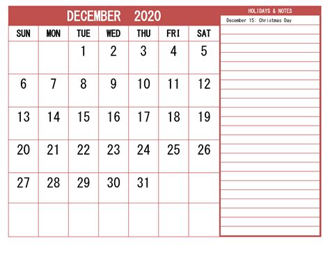 December 2020 Calendar With Holidays Word Pdf