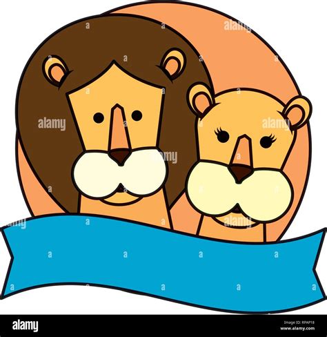 African Lions Couple Characters Vector Illustration Design Stock Vector