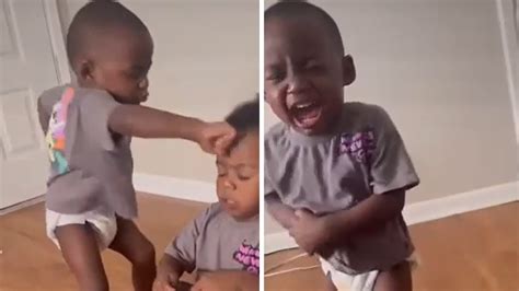 Brotherly Love Toddler Intentionally Hits Sibling Runs Away Crying