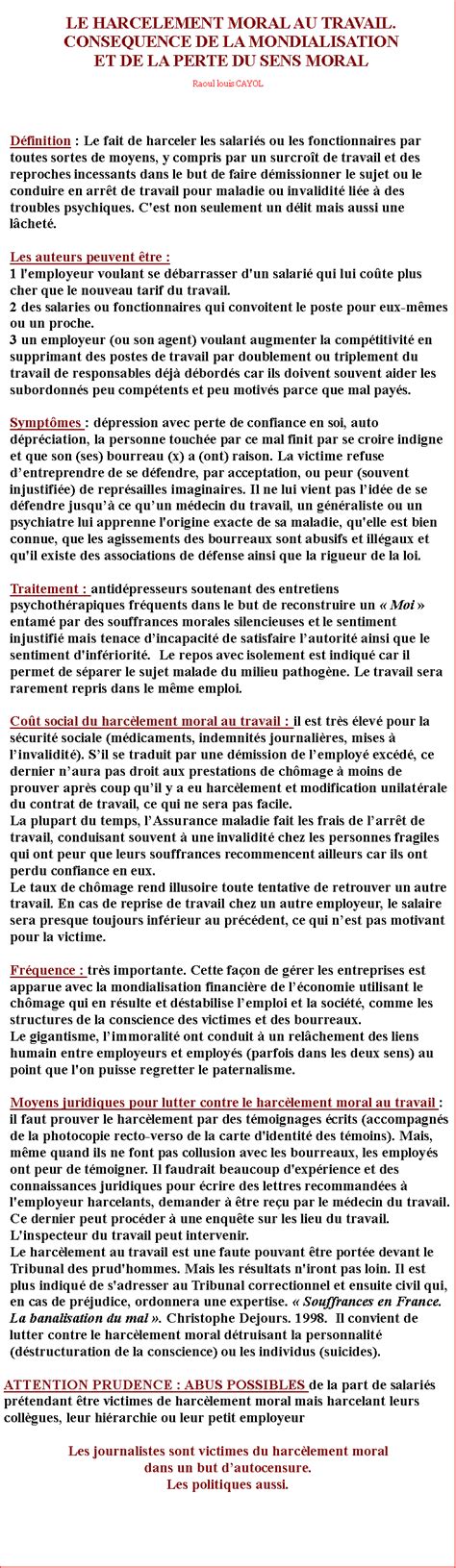 Avant d'en arriver là, sachez qu'il existe des moyens pour se défendre contre des faits de harcèlement. Texte Sur Le Harcelement Moral Au Travail - Exemple de Texte