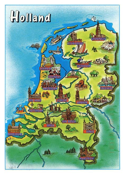 Las ciudades más importantes de holanda son amsterdam, rotterdam, la. Grande turismo ilustrado mapa de Países Bajos (Holanda ...