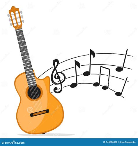 Musical Instrument Guitar And Notes On A White Guitar Music Stock