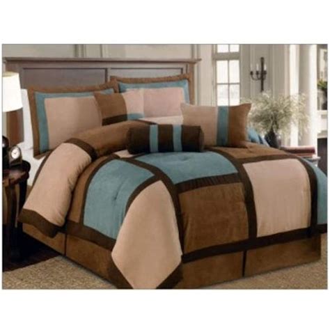 Legacy Decor 7 Piece Aqua Brown And Beige Micro Suede Patchwork