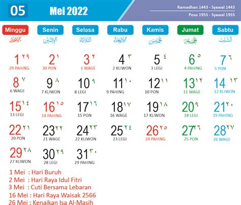 Kalender Hijriyah 2022 Mei At Idul Adha