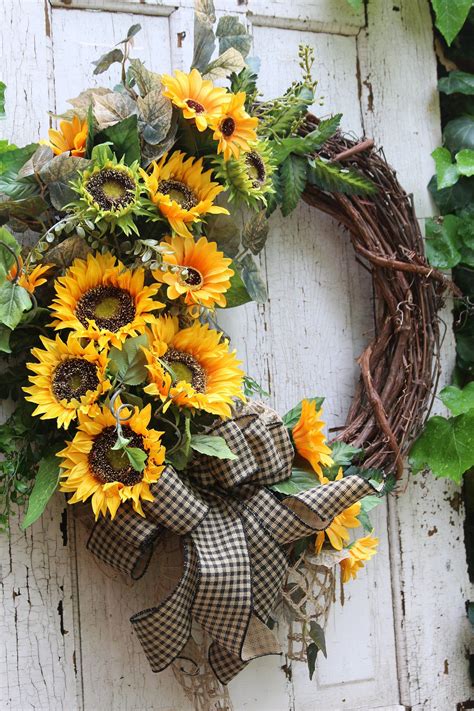 Sunflower Wreath For Front Door Sunflower Door Decor Farmhouse Wreath Year Round Wall Decor