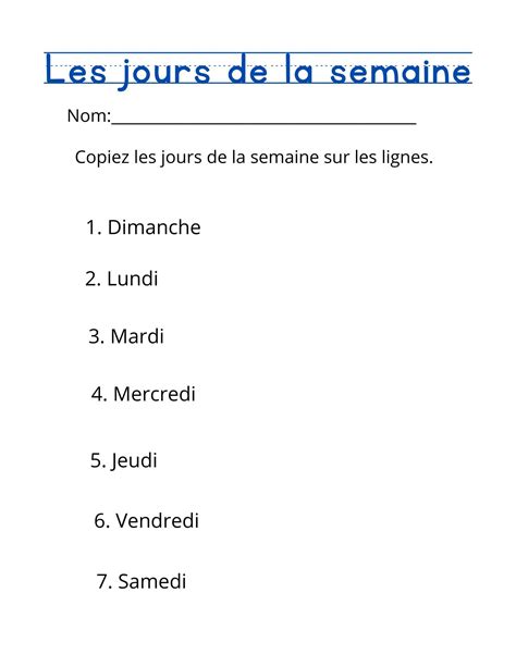 Les Jours De La Semaine Days Of The Week In French Digital Printable