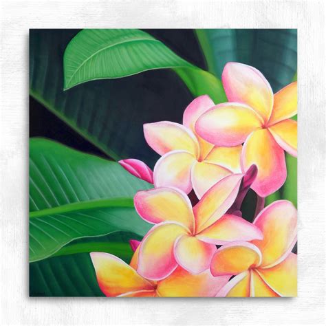 tableau fleurs exotiques plumeria frangipani ambiance sauvage