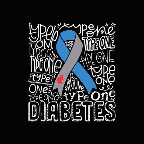 Grey And Blue Ribbon Typography Type 1 Diabetes Awareness Png Svg Dxf