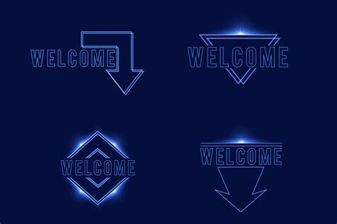 Welcome Sign Dark Blue With Light Neon Effect Shiny Glow Eps Vector