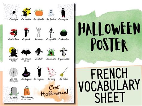 French Halloween Vocabulary Sheet Poster With Illustrations