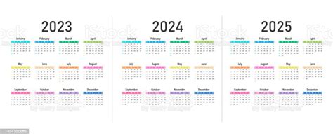 Calendrier 2023 2024 2025 Vecteur La Semaine Commence Le Dimanche Mise
