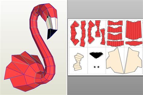 It is perfect for decoration or a gift. Papercraft Flamingo, 3D Paper Craft sculpture, animal head ...