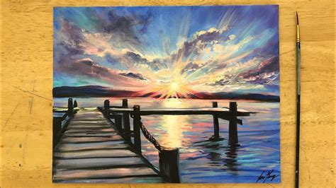 How To Paint Sunset By The Dock 🎨 Step By Step Acrylic Tutorial Youtube