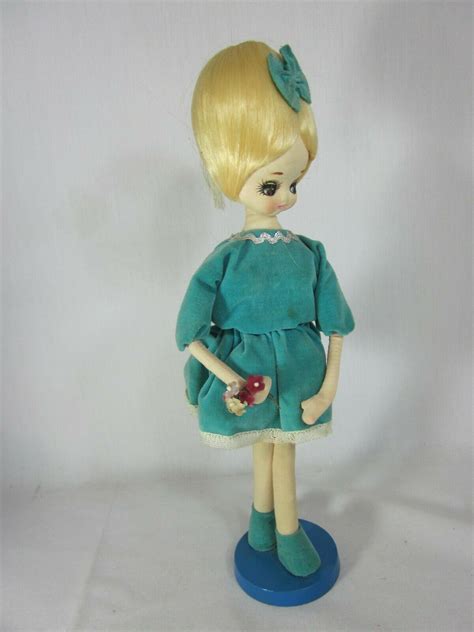 vintage herman pecker doll elegant dolls 60s velvet dress big eyes wood base other