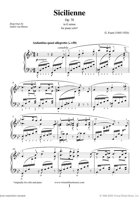 Free Sheet Music Fauré Gabriel Op78 Sicilienne Piano Solo
