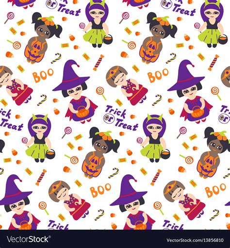 Halloween Seamless Pattern With Kids In Royalty Free Vector