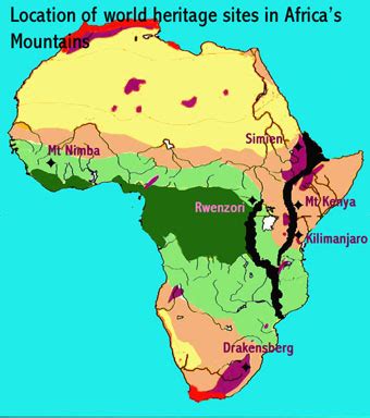 They are typically created by plate tectonics (such as the andes in south america) but can also be formed by other processes. Mountains | African World Heritage Sites