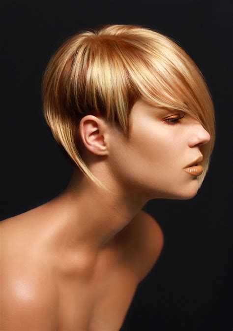 Short blowout with tapered sides. Super-Glossy Short Hairstyles|