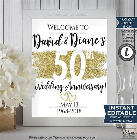50th Anniversary Welcome Sign Any Year Editable Wedding Etsy