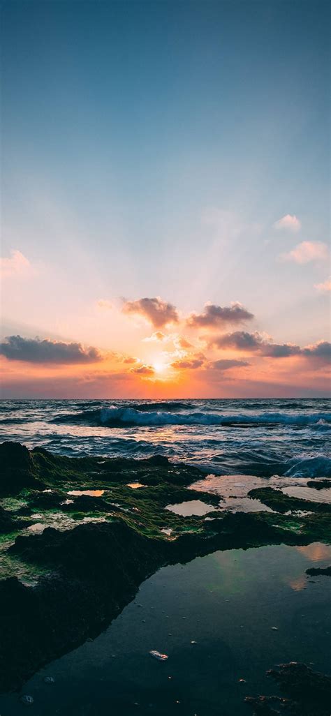Ocean Wave Of Sea Of Sunshine Of The Setting Sun Wallpapers For Iphone