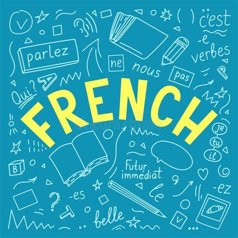 French Language Hand Drawn Doodles And Lettering Stock Vector