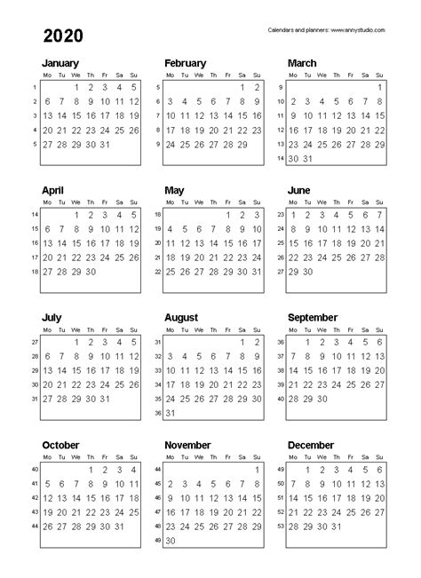 A5 Size Calendar 2020 Printable