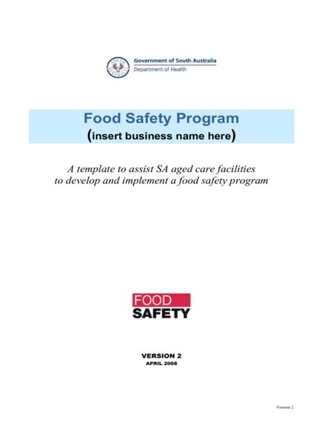 Food Safety Program A Template To Assist Sa Aged