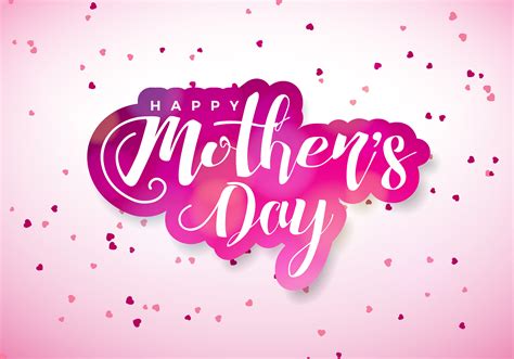 Happy Mothers Day Greeting Card With Hearth And Typographic Design On Pink Background Vector